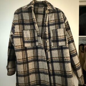 Bardot Shirt Jacket - blue/gray/tan flannel. Size M